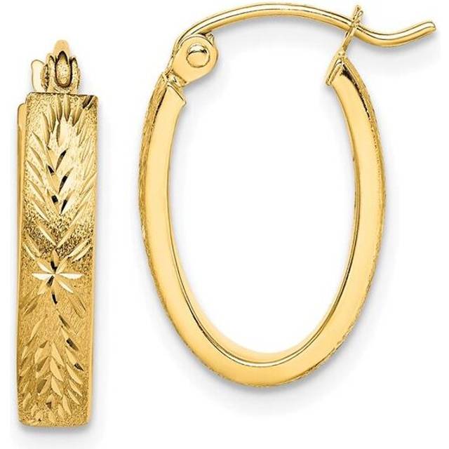 10K Yellow Gold Brushed Diamond-Cut Oval Hoop Earrings