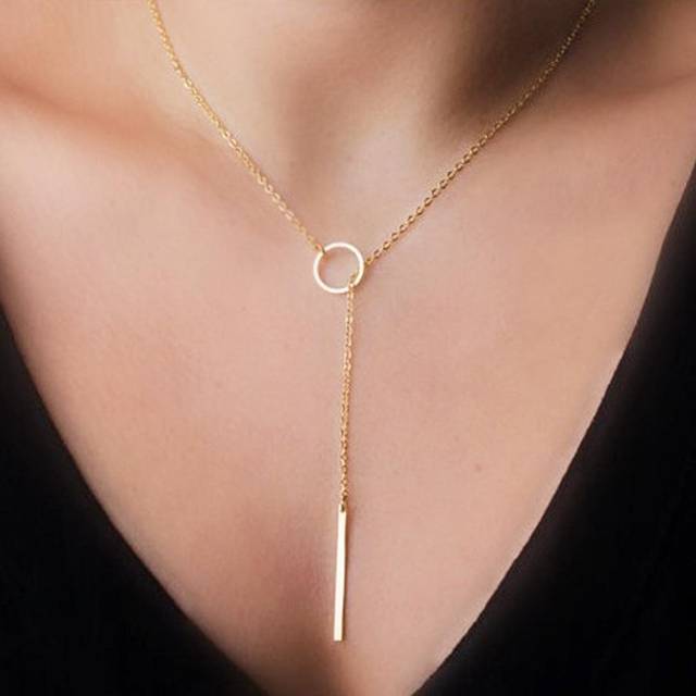 Lariat Necklace Bar Pendant Drop Delicate Choker Long Minimal Y Long Laria Choker Necklace golden