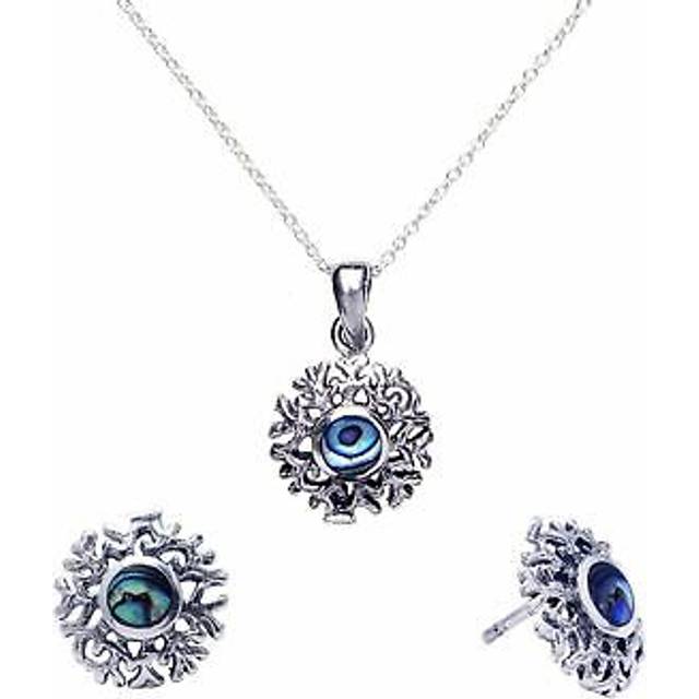 Abalone shell set 925 sterling silver pendant snowflake stud earrings - silverly