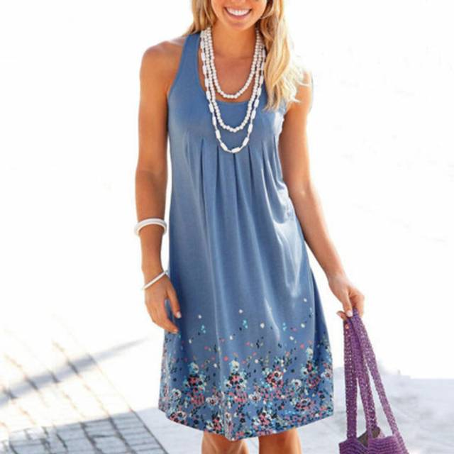 Loose Summer Beach Dress - Blue / UK 10