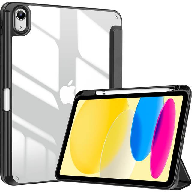 for iPad 10th Generation Case with Pencil Holder 2022 10.9 Inch, Clear Back iPad 10 Case, 10th Gen iPad Case for A2696 A2757 A2777 -Black