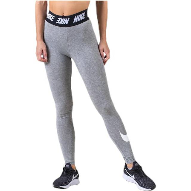 Nike womens grey high waist swoosh leggings size uk large 31.5 - 34.5" waist