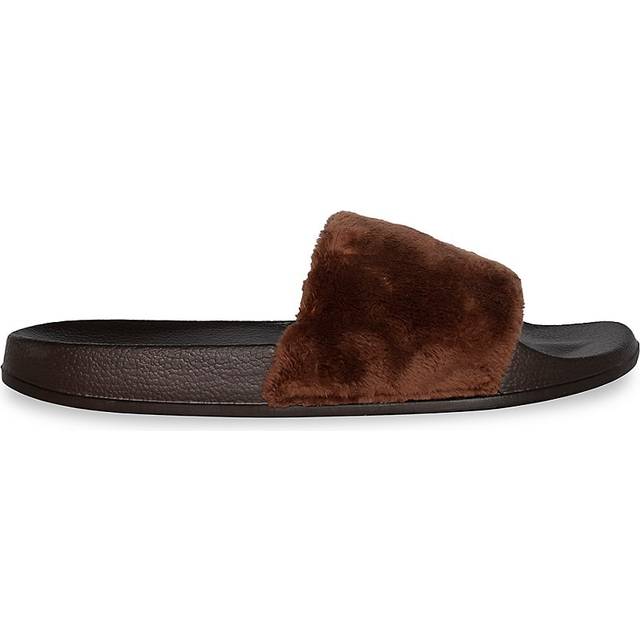 Luxe Faux Fur 676685048240 0.9 in. Sheepskin Slide Slippers - Brown with Brown Sole