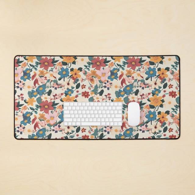 Desk Mat Light Abstract Retro Floral Pattern Large Gaming Mouse Pad 35x16 inch