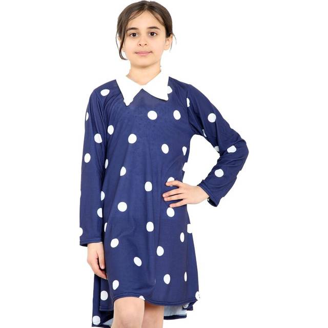 (7-8 Years, Polka Dot Navy) Kids Girls Peter Pan Collar Camo Print Swing Dress