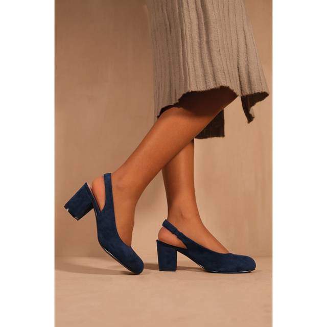 Where's That From Womens 'Edith' Wide Fit Block Heel Slingback Shoes - Navy - Size UK 3