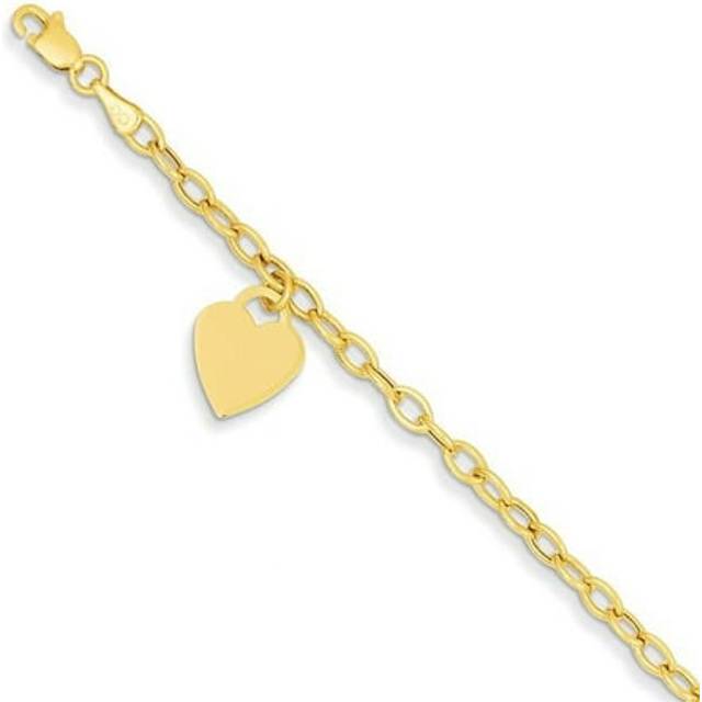 10.5 mm x 7.5 in. 14K Yellow Gold Dangle Heart Bracelet