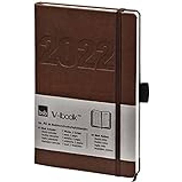 bsb Möteskalender veckoplanerare fickkalender bokkalender, 2022, ca A5, brun – mjukt konstläder – med gummiband, 1 vecka = 2 sidor, bsb V-bok, 02-0148