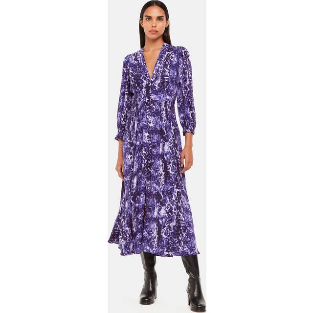 Whistles Glossy Leopard Midi Dress, Purple/Multi