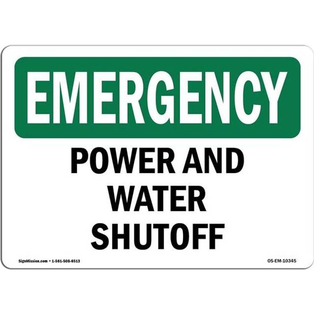 SignMission OS-EM-A-1218-L-10345 12 x 18 in. OSHA Emergency Sign - Power & Water Shutoff