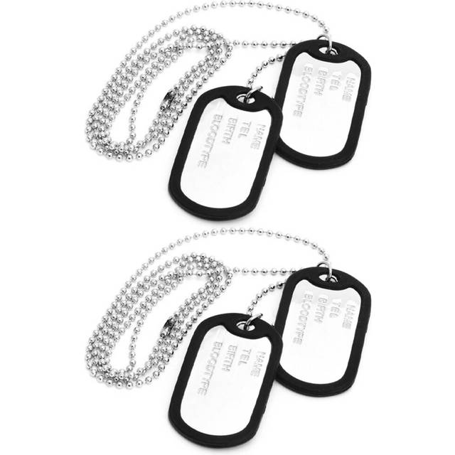 2X Necklace Chain Pendant 2 Plate Identity Dog Tag Alloy Fashion Men - Silver