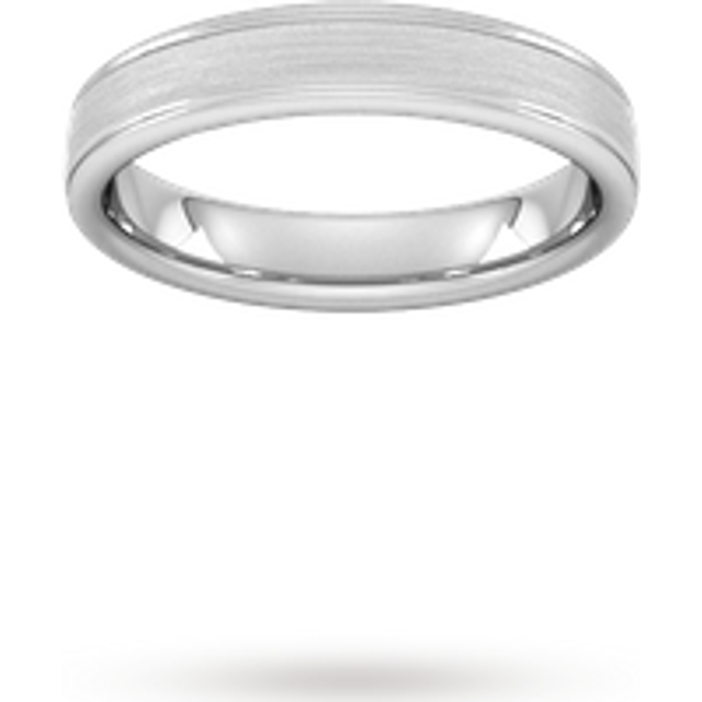 4mm Traditional Court Heavy Matt Centre With Grooves Wedding Ring In 950 Palladium - Ring Size U