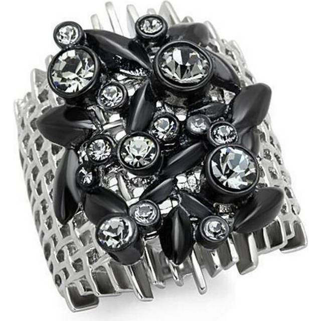 Alamode TK1687-6 Two-Tone IP Black Stainless Steel Ring with Top Grade Crystal, Black Diamond - Size 6
