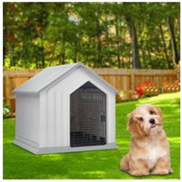 Plastic Dog Cat Kennel House Weatherproof For Indoor And Outdoor Pet Shelter - Grey - One Size