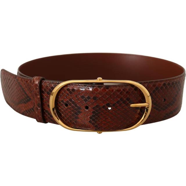 Dolce & Gabbana Brown Exotic Leather Gold Oval Buckle Belt - 70 cm / 28 Inches