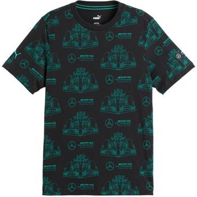 Puma X Mercedes-Benz AMG Petronas F1 Herren T-Shirt stylisches Baumwoll-Shirt mit Allover Rennwagen-Print 621156 01 Schwarz