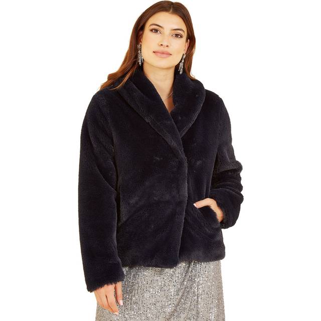 Yumi Wrap Faux Fur Coat, Black
