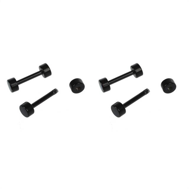 2 Pair of Men's Barbell Titanium Steel Ear Studs Earrings 3mm Black