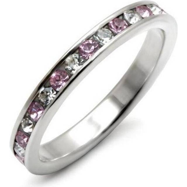 Alamode LOAS911-7 High-Polished 925 Sterling Silver Ring with Top Grade Crystal, Light Amethyst - Size 7