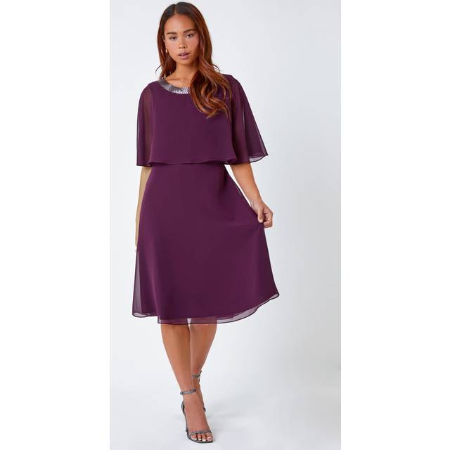 Roman petite sequin trim chiffon cape dress for women uk - ladies
