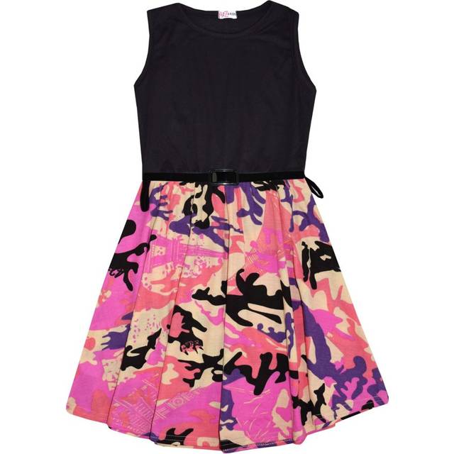 (3-4 Years, Baby Pink) Kids Girls Skater Dress Camouflage Contrast Panel Summer Party Dresses 5-13 Year