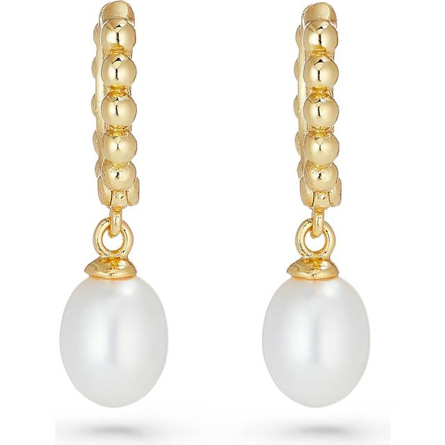 Yellow Gold Plated Freshwater Cultured Pearl Drop Earrings