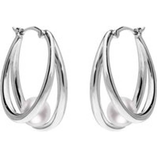 Mikimoto 18ct White Gold 6mm White Akoya Pearl Hoop Earrings D