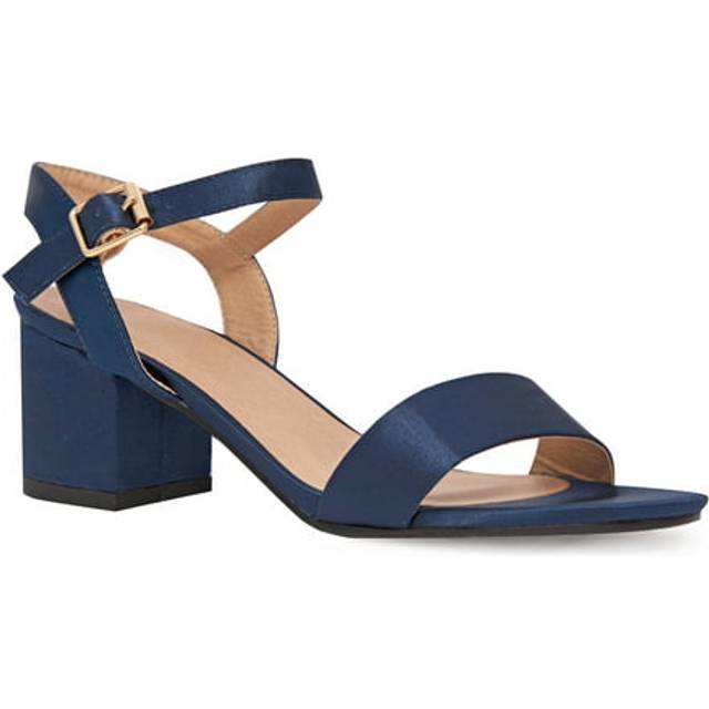 Womens 'Zephyr' Strappy Mid High Block Heels Peep Toe - Navy - 6
