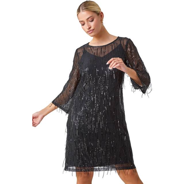 Roman sequin sparkle tassel shift dress for women uk - ladies