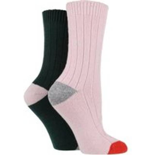Women's 2 Pair Caroline Gardner Cashmere and Merino Wool Blend Socks Pink / Green 4-8 - Assorted