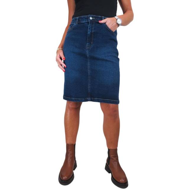 Stretch Denim Knee Length Skirt - Indigo - 10