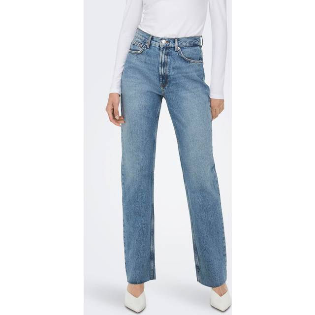 ONLY Onlriley Life EX HW STR DNM Dot353 Kvinde Blå Straight Jeans Str "27/""34" - hos Magasin