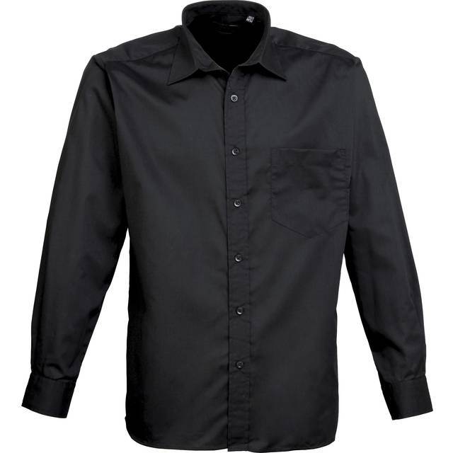 (15, Black) Premier Mens Long Sleeve Formal Plain Work Poplin Shirt