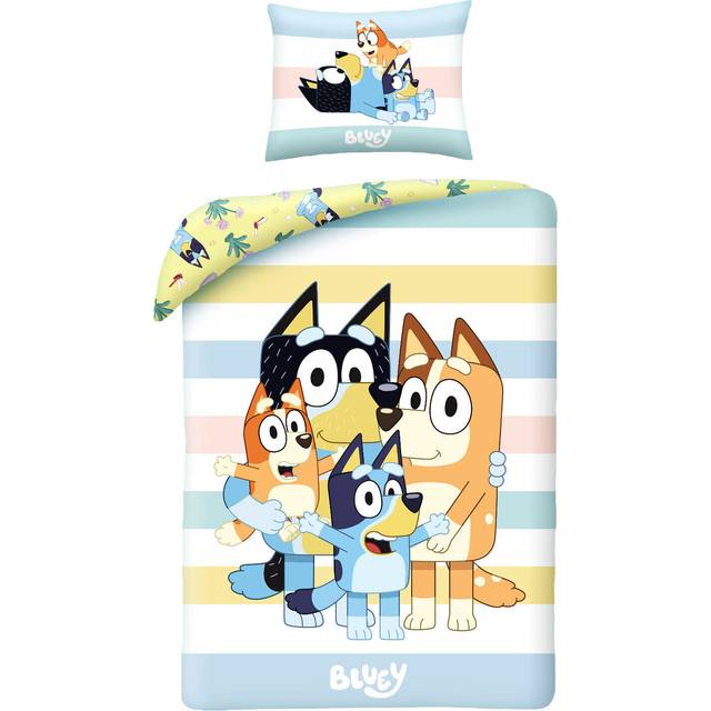 Bluey Family Stripe Single Duvet Cover and Pillowcase Set - European Size