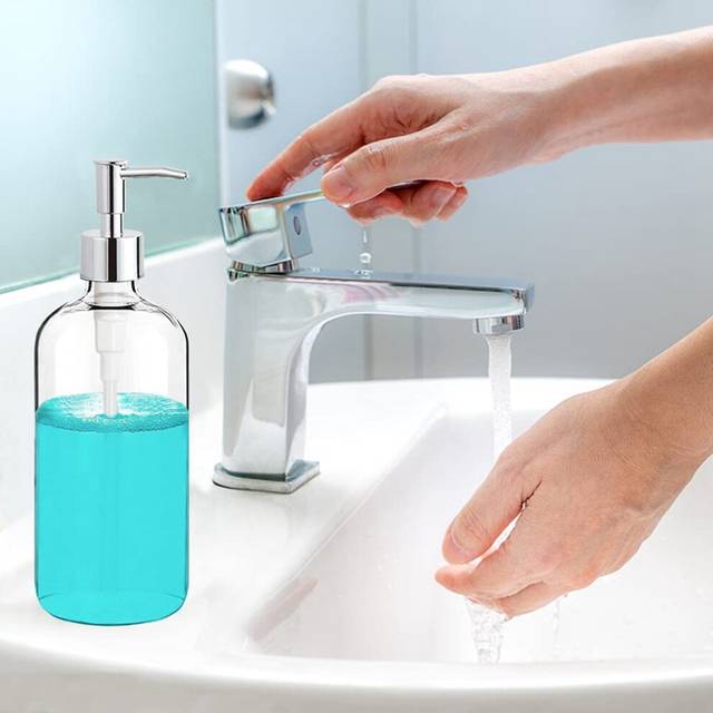 Soap Dispenser Clear Glass Soap Dispenser with Pump 16 Oz Refillable Liquid Dispenser for Bathroom Kitchen