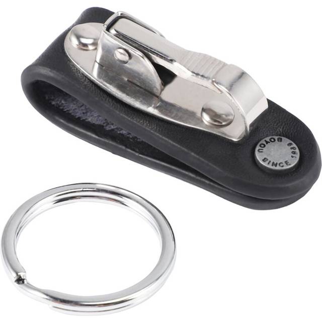 Stainless Steel Keyring Design Faux Leather Belt Loop Key Chain