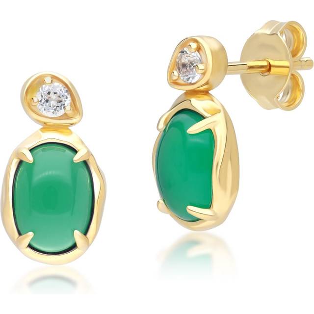 Irregular Oval Dyed Green Chalcedony & Topaz Drop Earrings In 18ct Gold Plated SterlIng Silver