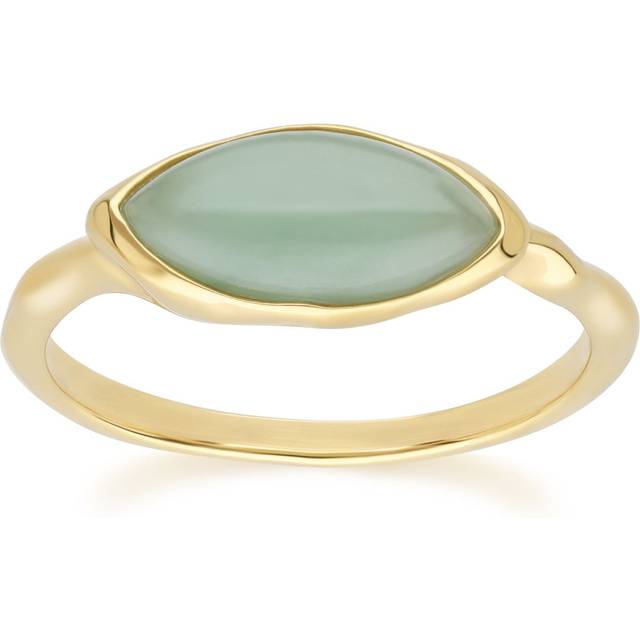 Irregular Marquise Dyed Green Jade Ring In 18ct Gold Plated SterlIng Silver