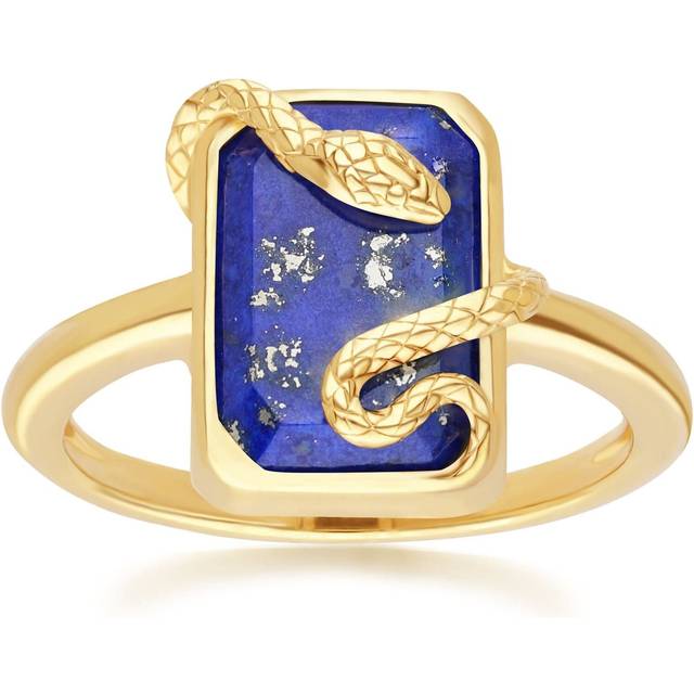 (P) Grand Deco Lapis Lazuli Snake Wrap Ring in Gold Plated Sterling Silver