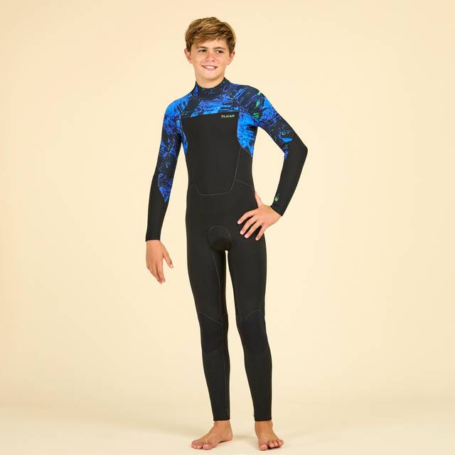 Boy's Surfing Wetsuit 500 4/3 mm Vortex Black - Smoked Black/blue