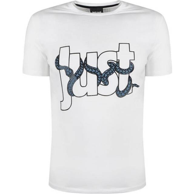 Men's Just Cavalli Snake Wrapped Logo White T-Shirt - Size: 38/Regular
