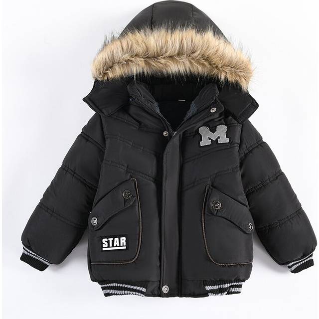 (black, Suitable for height 90cm) Children's Winter Cotton Coat Boys' Thickened Jacket, Birthday Gift, Halloween, Christmas