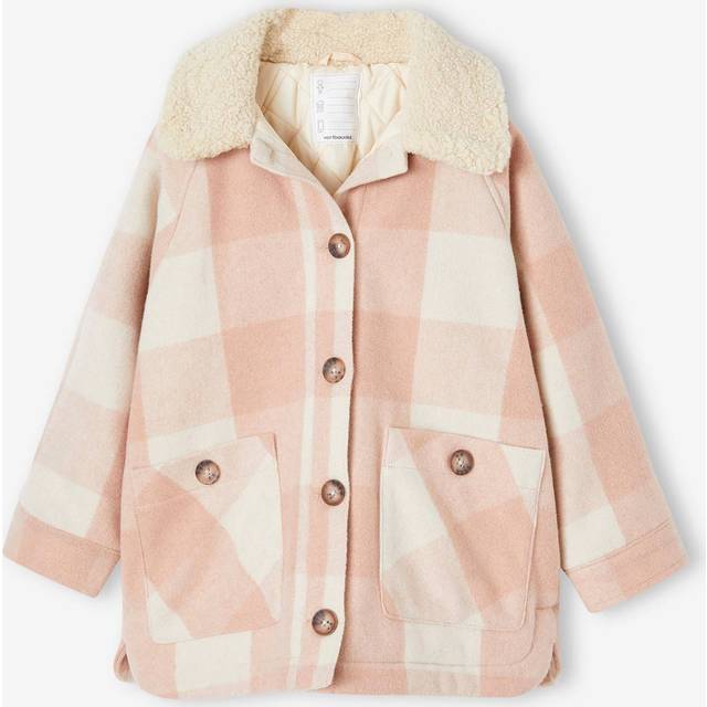 Shacket-Style Coat in Chequered Wool for Girls chequered pink