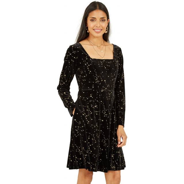 Mela Women's Black Velvet Star Skater Dress New Look - UK 8