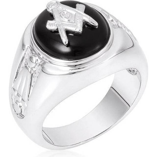 Silvertone Men&apos;s Black Onyx Masonic Ring