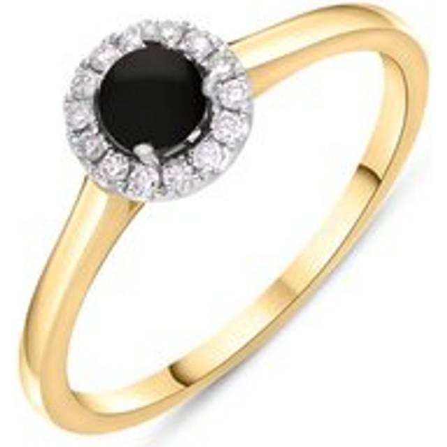 18ct Yellow White Gold Whitby Jet 0.10ct Diamond Round Ring - R