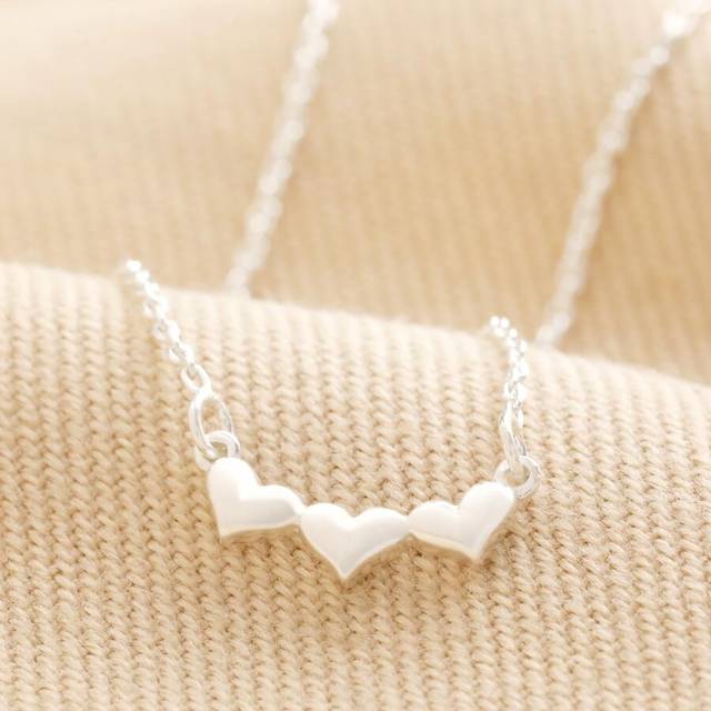 Sterling Silver Tiny Triplet Heart Bar Necklace - silver - one size
