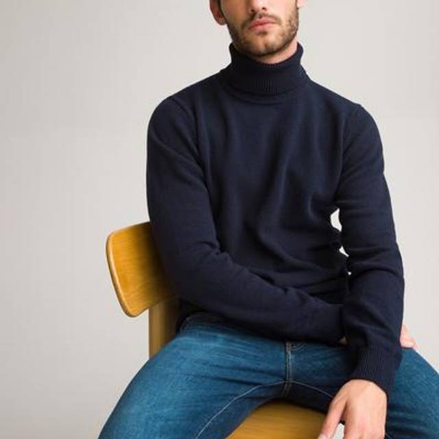 Lambswool Turtleneck Jumper Signature CELESTIN - Navy Blue - XXL