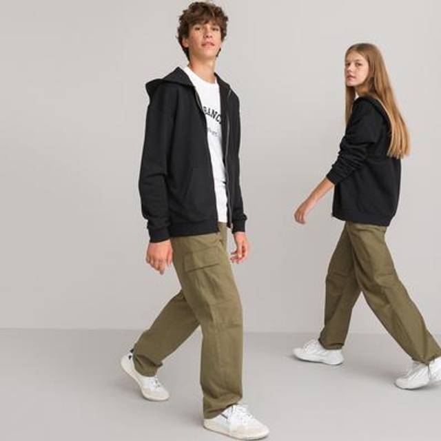 Unisex Oversized Zipped Hoodie in Cotton Mix - Black - S