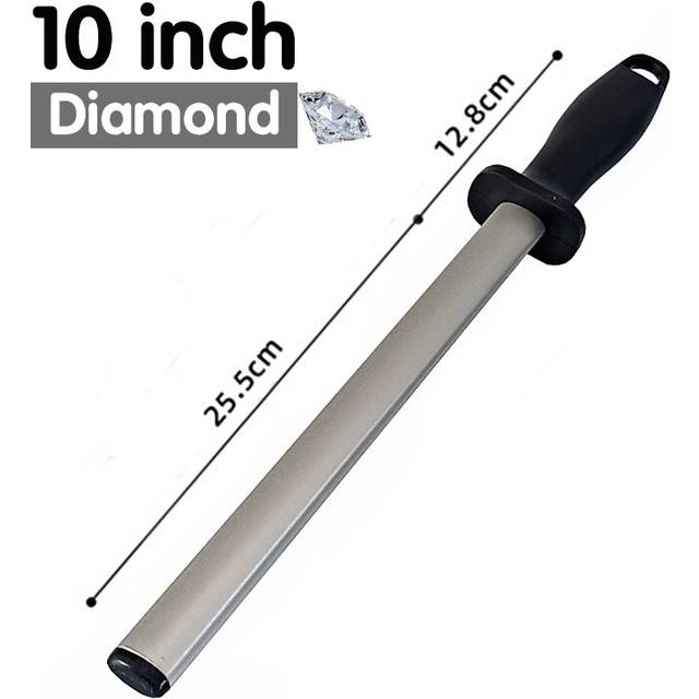(a-dmd 10 inch 1 pcs) Diamond sharpening rod Tungsten steel carbon Fishhook Curved Surface butcher Ceramic Household honing steel knife sharpener